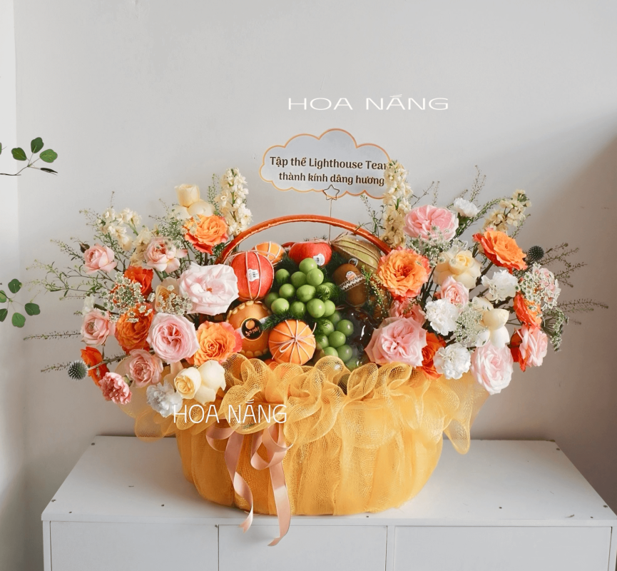 Giỏ hoa 2 mặt hoa hồ chí minh